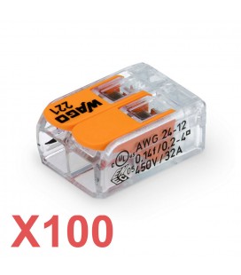 Lot de 100 WAGO Bloc de jonction série 221 - 2 pôles - 4 mm² max. - Avec leviers